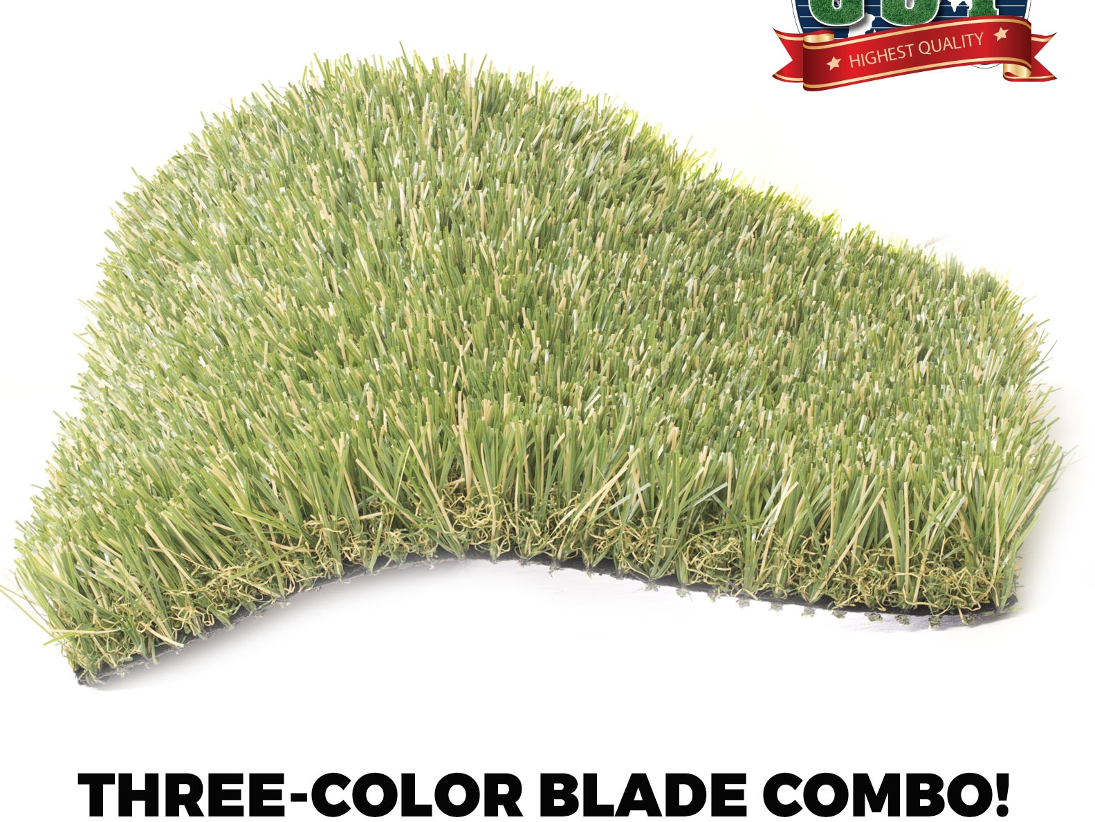 Synthetic Turf Sample 3-color blades, diamond blade. Natural Blend grass product.